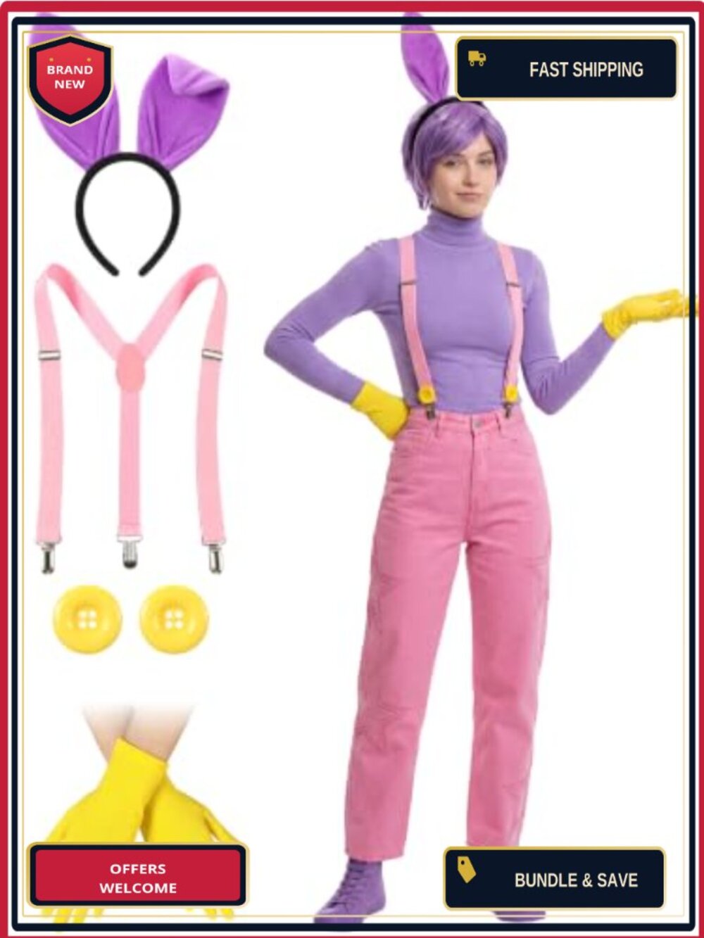 Bunny Cosplay Costume Accessory Set Headband Suspenders Gloves Buttons